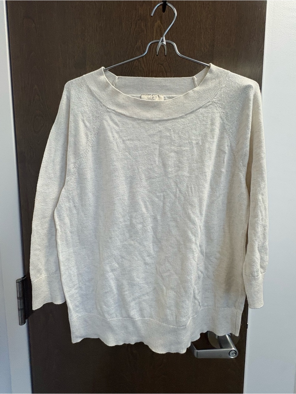 Loft Outlet Crew Neck Light Weight 3/4 sleeve Sweater - Oatmeal - Size Large